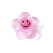 Translucent Resin Cabochons, Flower with Smiling Face, Pearl Pink, 9x9x3.3mm(RESI-E039-01B)
