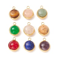 Natural Mixed Stone Pendants, with Ion Plating(IP) 304 Stainless Steel Findings, Half Round, Real 18K Gold Plated, 18x14x10.5mm, Hole: 2.5mm(G-K325-02G)