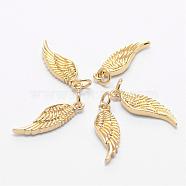 Brass Micro Pave AAA Cubic Zirconia Pendants, Wing, Lead Free & Cadmium Free & Nickel Free, Real 18K Gold Plated, 21x7x2.5mm, Hole: 3mm(ZIRC-L060-01G-NR)