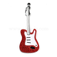 Acrylic Big Pendant, with Glitter Powder, Guitar, Brown, 65.5x24.5x4mm, Hole: 1.6mm(OACR-H029-01A)