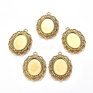 Metal Alloy Pendant Cabochon Settings, Setting for Cabochon, Cadmium Free Nickel Free & Lead Free, Flower, Antique Golden, Oval Tray: 14x18mm, 31x23x3mm, Hole: 2.5mm(PALLOY-A16474-AG)