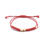 Unisex Adjustable Korean Waxed Polyester Cord Braided Bead Bracelets, Red String Bracelets, with Brass Beads, Heart, Real 18K Gold Plated, Red, 2.2~7.8cm(BJEW-JB04671-02)