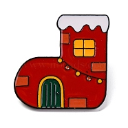 Christmas Theme Zinc Alloy Enamel Pins, Black Brooches, Christmas Socking, 30x28mm,(JEWB-Z028-01B)