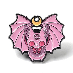 Halloween Cat Enamel Pins, Black Alloy Brooches for Backpack Clothes, Bat, 26x30x1.4mm(JEWB-K001-05C-EB)