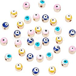 Alloy Beads, with Enamel, Column with Evil Eye, Light Gold, Mixed Color, 5.5x6x6mm, Hole: 1.4mm, 4 Colors, 30pcs/color, 120pcs/box(ENAM-NB0001-21)