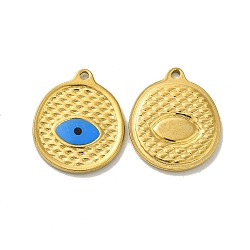 Ion Plating(IP) 304 Stainless Steel Enamel Pendants, Flat Round with Evil Eye Charm, Golden, 20x15x2mm, Hole: 1.5mm(STAS-Q001-27G)