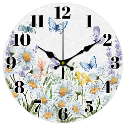 MDF Printed Wall Clock, for Home Living Room Bedroom Decoration, Square , Flower, 300x300mm(HJEW-WH0059-006)