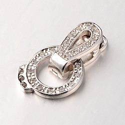 Brass Micro Pave Cubic Zirconia Fold Over Clasps, Cadmium Free & Lead Free, Platinum, 20x11x4mm, Hole: 1mm(X-ZIRC-M044-P-RS)