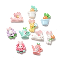 Cartoon Rabbit Theme Opaque Resin Decoden Cabochons, Flower & Rabbit & Watering Pots, Mixed Shapes, Mixed Color, 22~28x20.5~27x7.5~8.5mm(RESI-R443-04)
