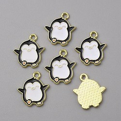 Alloy Enamel Pendants, Light Gold, Ocean Animal Charm, Penguin Pattern, 18.5x16.5x1.5mm, Hole: 2mm(X-FIND-CJC0010-30LG-02)