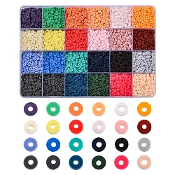8400Pcs 24 Colors Handmade Polymer Clay Beads, Disc/Flat Round, Heishi Beads, Mixed Color, 4x1mm, Hole: 1mm, 350pcs/color(CLAY-YW0001-11B-4mm)