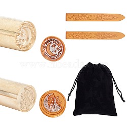 CRASPIRE DIY Wax Seal Stamp Kits, Including Brass Handles, Sealing Wax Sticks, Rectangle Velvet Pouches, Golden, Moon Pattern Brass Handles: 2pcs(DIY-CP0002-85B)