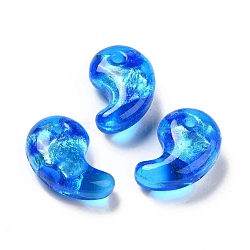 Handmade Silver Foil Lampwork Beads, Comma Shape, Blue, 31x20x11mm, Hole: 3mm(LAMP-F022-05B)
