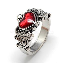 Alloy Enamel Finger Rings, Wide Band Rings, Heart, Size 8, Antique Silver, 18mm(RJEW-S038-096-18mm)