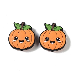 Halloween Theme Silicone Focal Beads, Pumpkin, Pumpkin, 30x28x9.5mm, Hole: 2mm(SIL-M005-06)