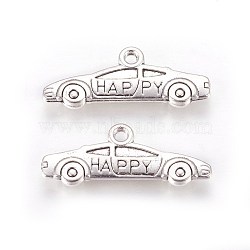 Tibetan Style Zinc Alloy Pendants, Car with Word Happy, Antique Silver, 10x26x2.5mm, Hole: 1.6mm(X-PALLOY-F248-037AS)