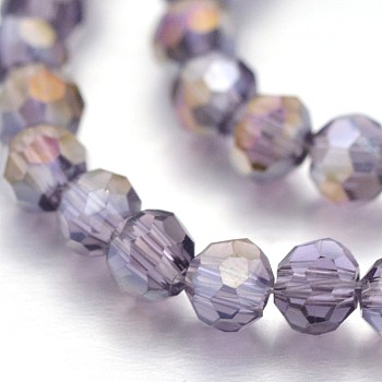 Pearl Luster Plated Glass Faceted Round Spacer Bead Strands, Medium Slate Blue, 3mm, Hole: 1mm, about 100pcs/strand, 11.5 inch