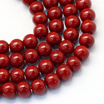 Baking Painted Pearlized Glass Pearl Round Bead Strands, FireBrick, 6~7mm, Hole: 1mm, about 135~140pcs/strand, 31.4 inch