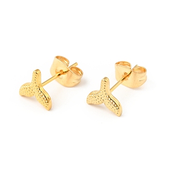 304 Stainless Steel Tiny Whale Tail Stud Earrings with 316 Stainless Steel Pins for Women, Golden, 7x7mm, Pin: 0.6mm