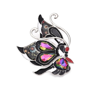 Alloy Light Siam AB Rhinestone Butterfly Brooch Pins with Enamel for Clothes Backpack, Platinum, Colorful, 54x52~53.5x8~8.5mm