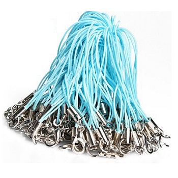 Mobile Straps, with Polyester String and Alloy Findings, Cyan, 70mm