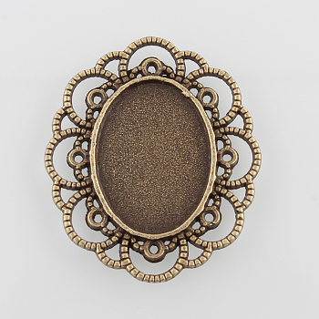 Filigree Wrap Oval Alloy Cabochon Settings, Cadmium Free & Nickel Free & Lead Free, Antique Bronze, Tray: 25x18mm, 41x35x2mm, about 144pcs/kg