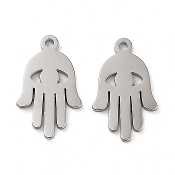 304 Stainless Steel Pendants, Laser Cut, Hamsa Hand Charm, Stainless Steel Color, 15x9x1mm, Hole: 1mm