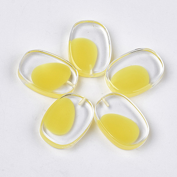 Resin Beads, with Shell Chip, Half Drilled, Oval, Yellow, 30x21x6mm, Half Hole: 1.2mm