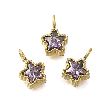 304 Stainless Steel Micro Pave Cubic Zirconia Charms, Gold, Star, 8.5x6x3mm, Hole: 1.8mm