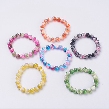 Natural Jade Beaded Stretch Bracelet, Dyed, Round, Mixed Color, 2 inch(5cm), beads: 8mm