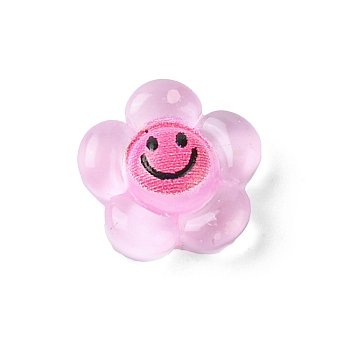 Translucent Resin Cabochons, Flower with Smiling Face, Pearl Pink, 9x9x3.3mm