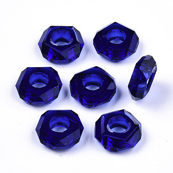 Epoxy Resin European Beads, Large Hole Beads, Donut, Faceted, Dark Blue, 13~14x5mm, Hole: 6mm