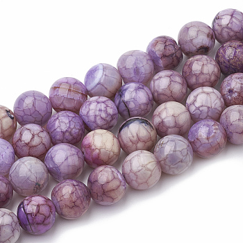 Dyed Natural Crackle Agate Beads Strands, Round, Blue Violet, 12mm, Hole: 1.5mm, about 33pcs/strand, 15.1 inch