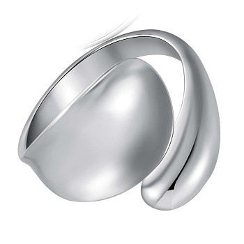 Rhodium Plated 925 Sterling Silver Twist Chunky Open Cuff Ring for Women, Platinum, US Size 5 1/4(15.9mm)