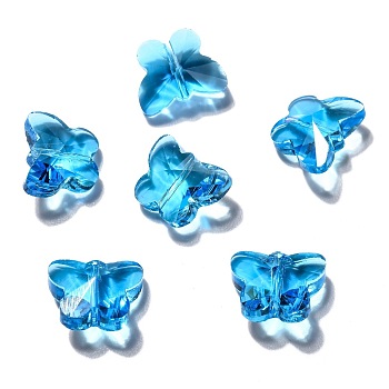 Transparent Glass Beads, Faceted, Butterfly, Deep Sky Blue, 12x15x8mm, Hole: 1.5mm