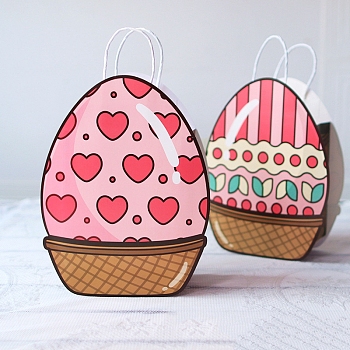 Easter Egg Shaped Paper Candy Packaging Bags with Handle, Heart, 28.3x21x1cm
