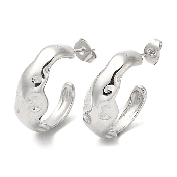 304 Stainless Steel Twist Round Stud Earrings, Half Hoop Earrings, Stainless Steel Color, 23x9mm