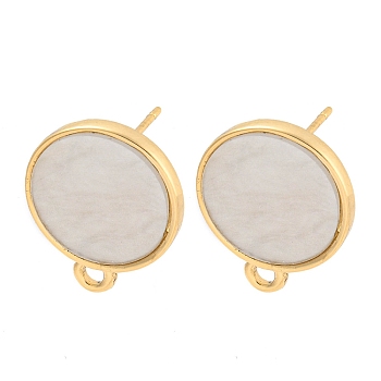 Flat Round/Heart Alloy Stud Earrings Finding, with Acrylic Finding, Flat Round, 17.5x14.5mm, Hole: 1.8mm, Pin: 12x0.7mm