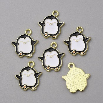 Alloy Enamel Pendants, Light Gold, Ocean Animal Charm, Penguin Pattern, 18.5x16.5x1.5mm, Hole: 2mm