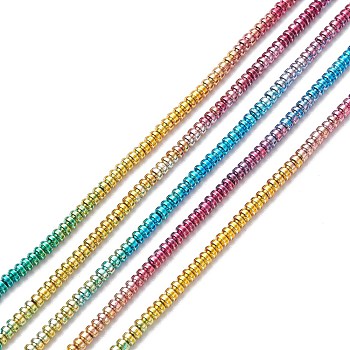 Rainbow Color Electroplate Non-magnetic Synthetic Hematite Beads Strands, Rondelle, Multi-color Plated, 3x2mm, Hole: 0.7mm, about 200pcs/strand, 15.67~16.02 inch(39.8~40.7cm)