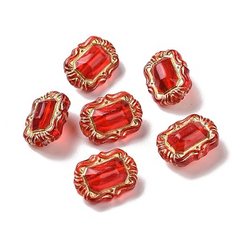 Transparent Acrylic Beads, Golden Metal Enlaced, Oval, Red, 18x13.5x8.5mm, Hole: 1.8mm