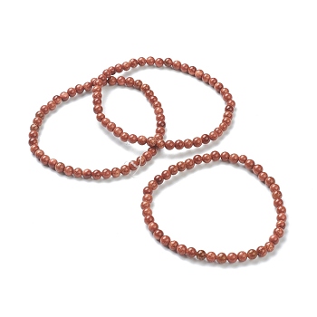 Synthetic Goldstone Beaded Stretch Bracelets, Round, Beads: 4~5mm, Inner Diameter: 2-1/4 inch(5.65cm)