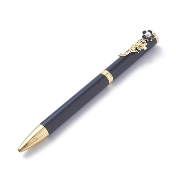 Turn Retractable Ballpoint, Acrylic Imitation Pearl Flower Black Ink Ballpoint Pen, Stylish Office Supplies, Black, 13.1x0.95cm
