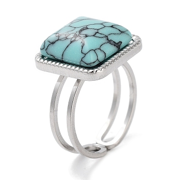 304 Stainless Steel Ring, Adjustable Synthetic Turquoise Rings, Square, 15x15mm, Inner Diameter: Adjustable