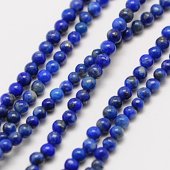 Natural Gemstone Lapis Lazuli Round Beads Strands, Grade AB, 3mm, Hole: 0.8mm, about 126pcs/strand, 16 inch