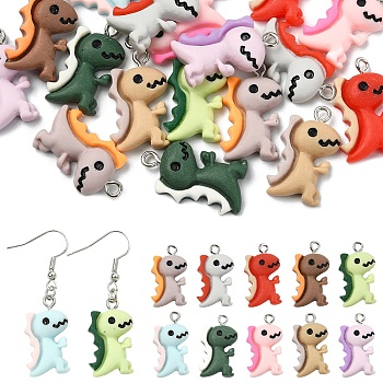 20Pcs 10 Colors Opaque Resin Pendants, Cartoon Dinosaur Charms, with Platinum Tone Metal Loops, Mixed Color, 19.5x13.5x4.5mm, 2pcs/color