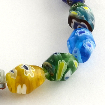 Bicone Handmade Millefiori Glass Beads, Mixed Color, 10x8mm, Hole: 1mm, about 38pcs/strand, 14.5 inch