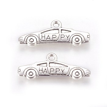 Tibetan Style Zinc Alloy Pendants, Car with Word Happy, Antique Silver, 10x26x2.5mm, Hole: 1.6mm