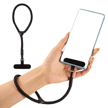 Polyester Cord Phone Tether Tab, for Moblie Accessories Decoration, Black, 225mm
