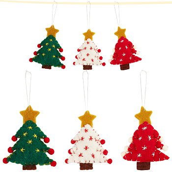 6Pcs 3 Colors Christmas Tree with Star Felt Fabric Pendant Decoration, with Cotton Rope, for Christmas Tree Ornaments, Mixed Color, 174mm, 2pcs/color